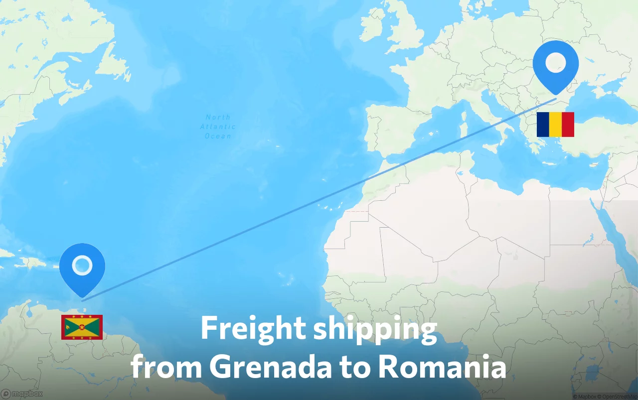 Shipping route from Grenada to Romania