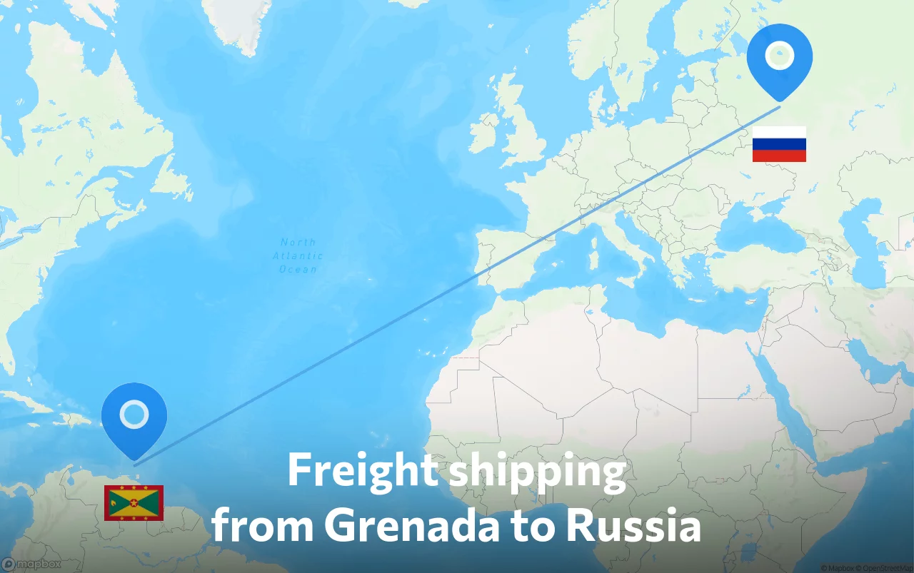 Shipping route from Grenada to Russia