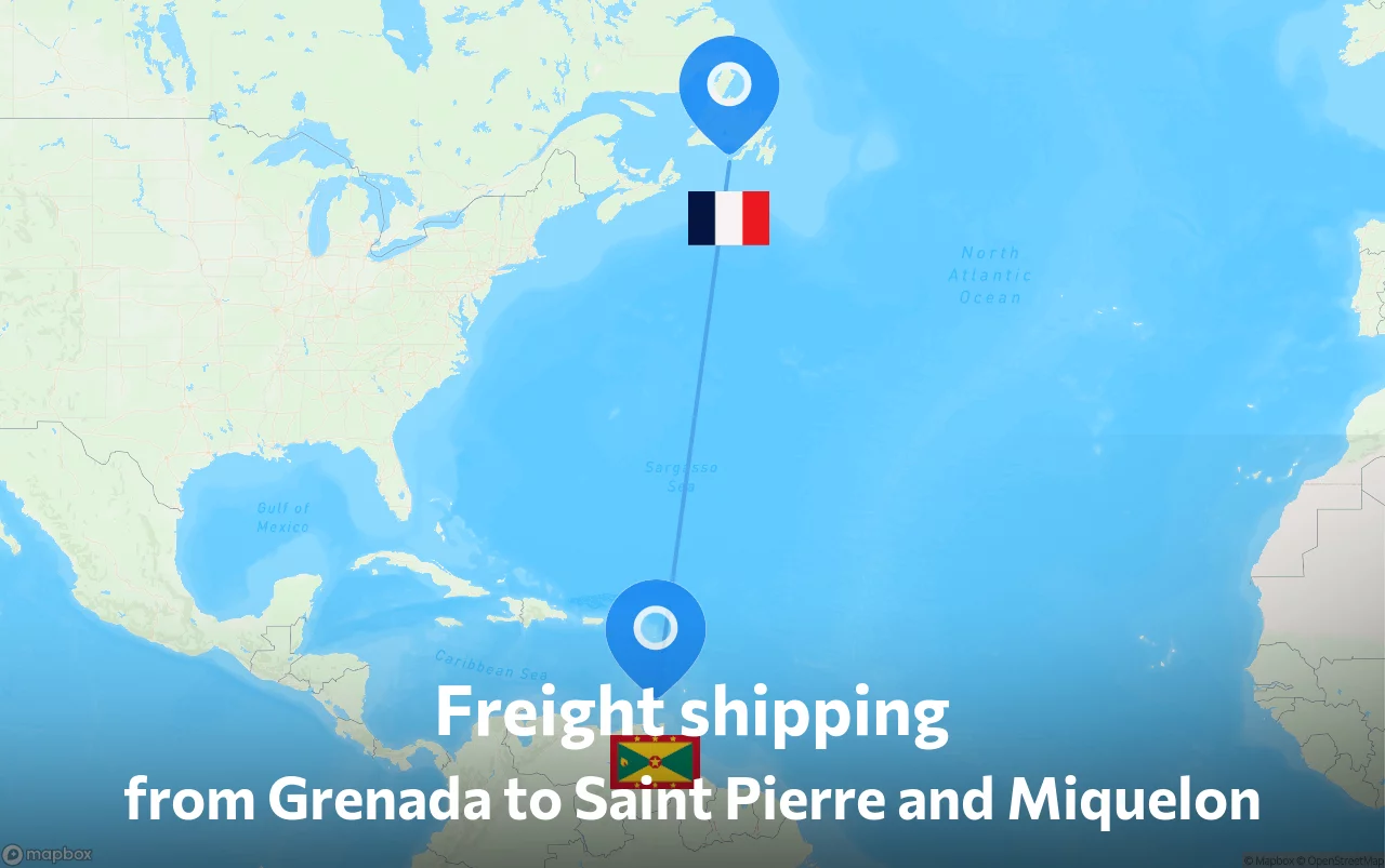 Shipping route from Grenada to Saint Pierre and Miquelon