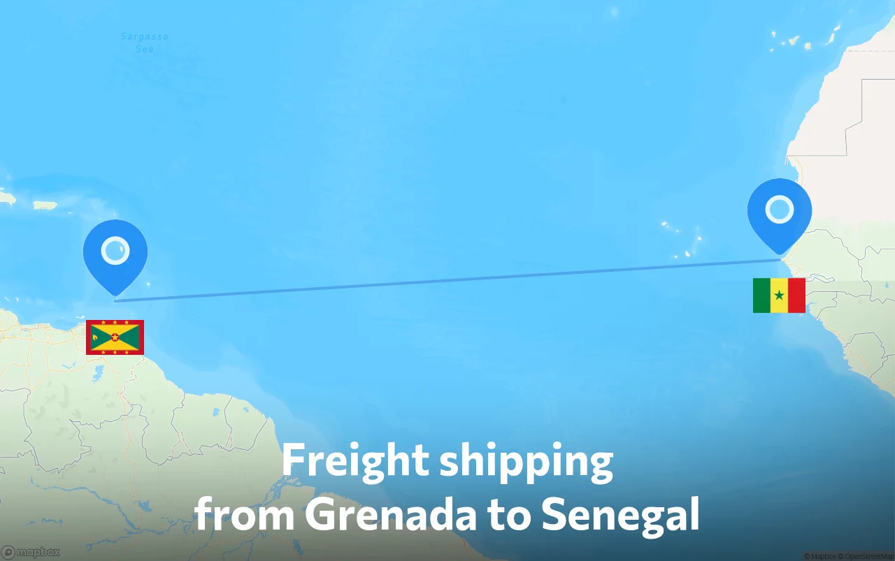 Shipping route from Grenada to Senegal