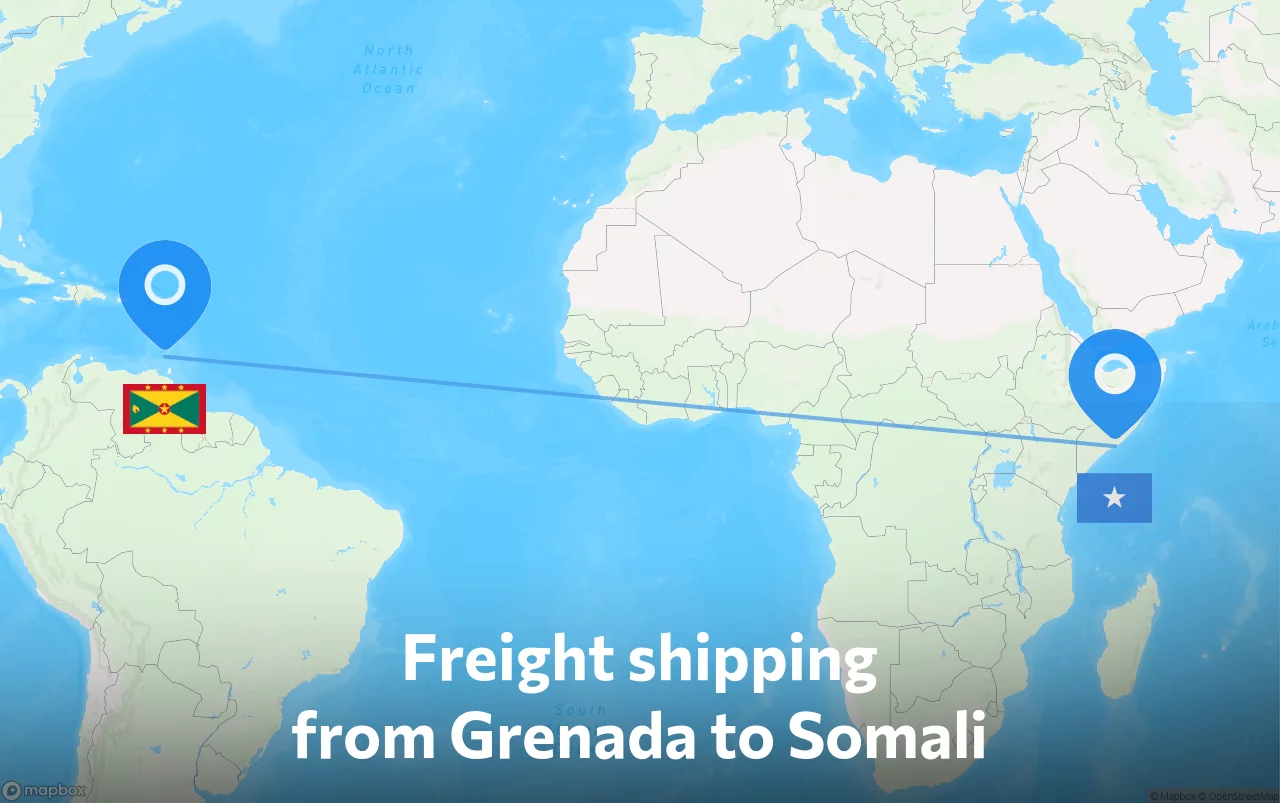 Shipping route from Grenada to Somali