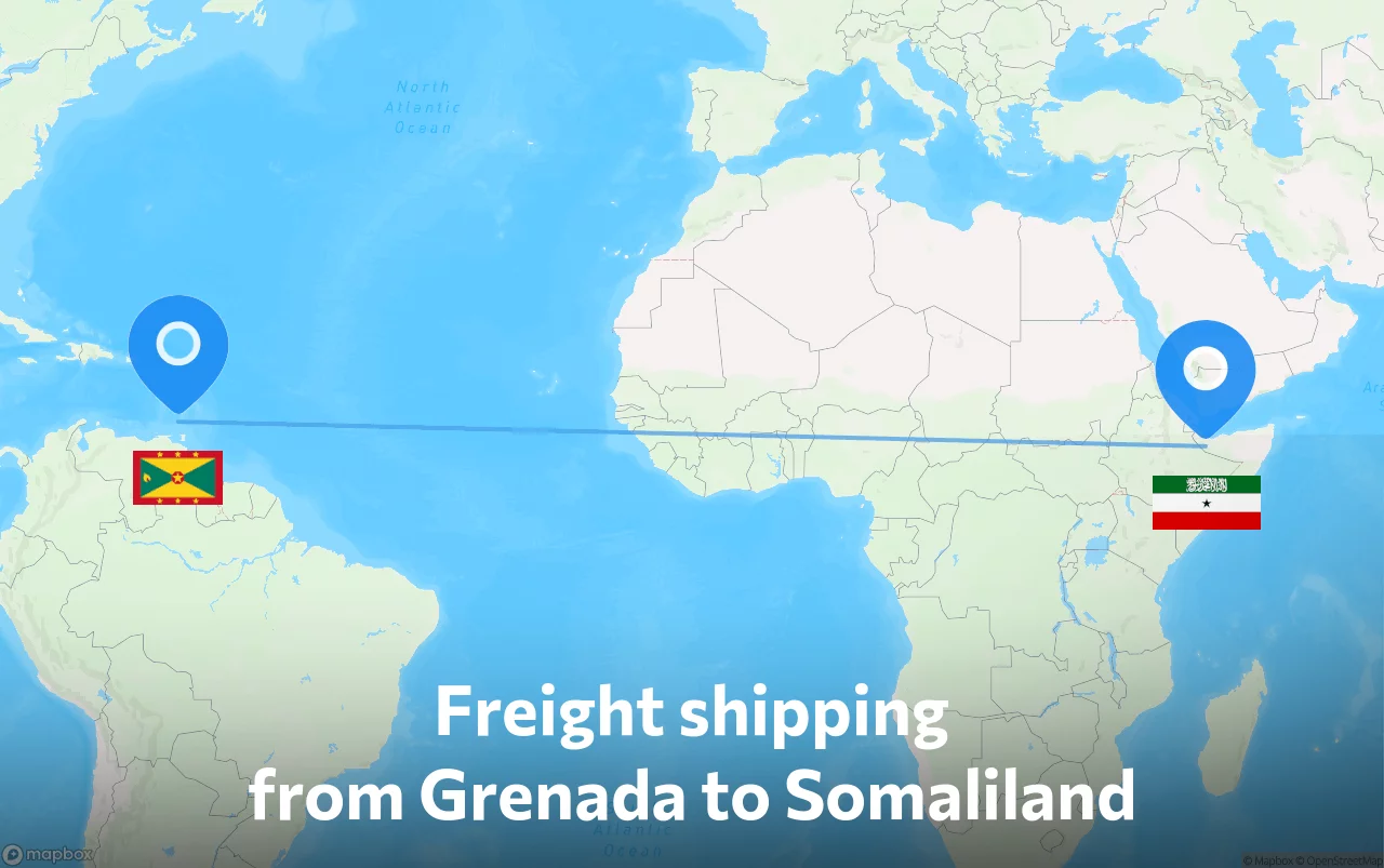 Shipping route from Grenada to Somaliland