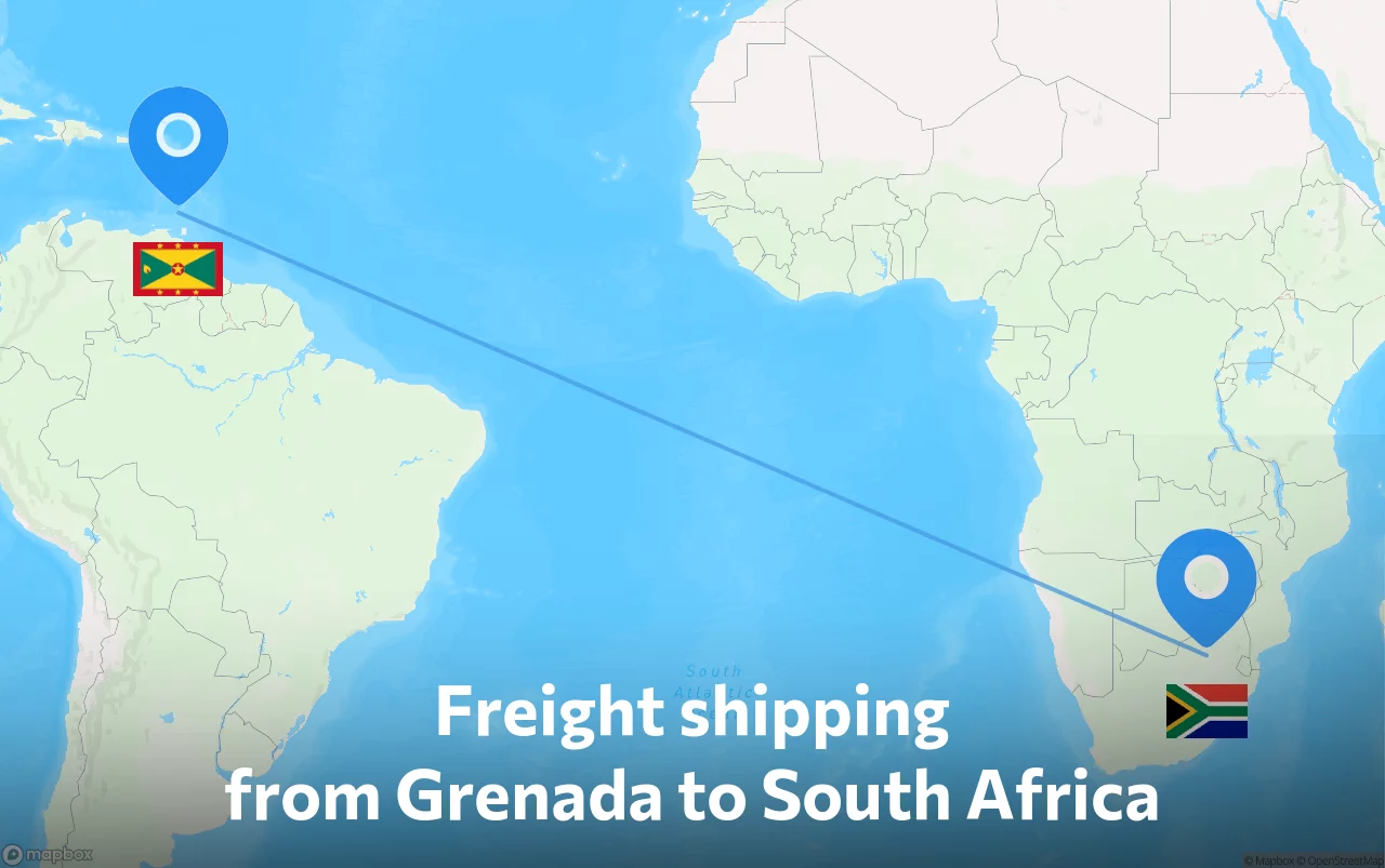 Shipping route from Grenada to South Africa