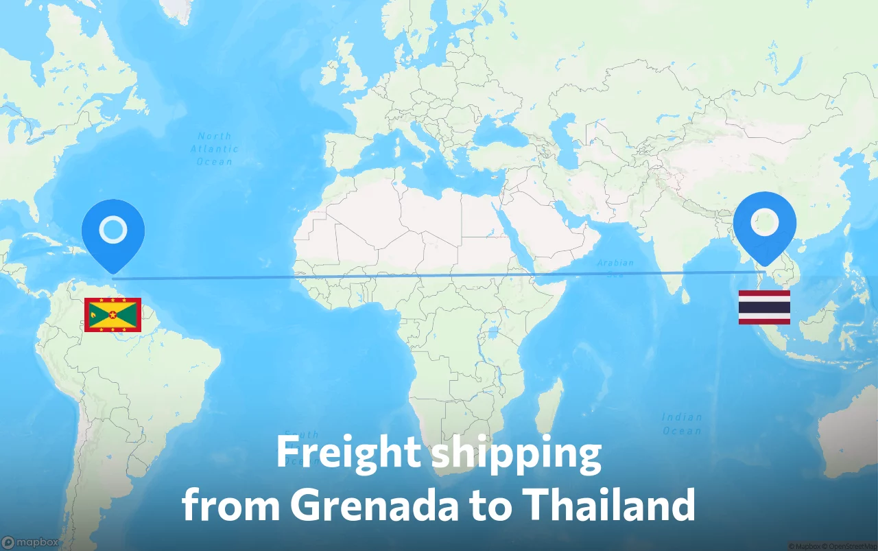 Shipping route from Grenada to Thailand
