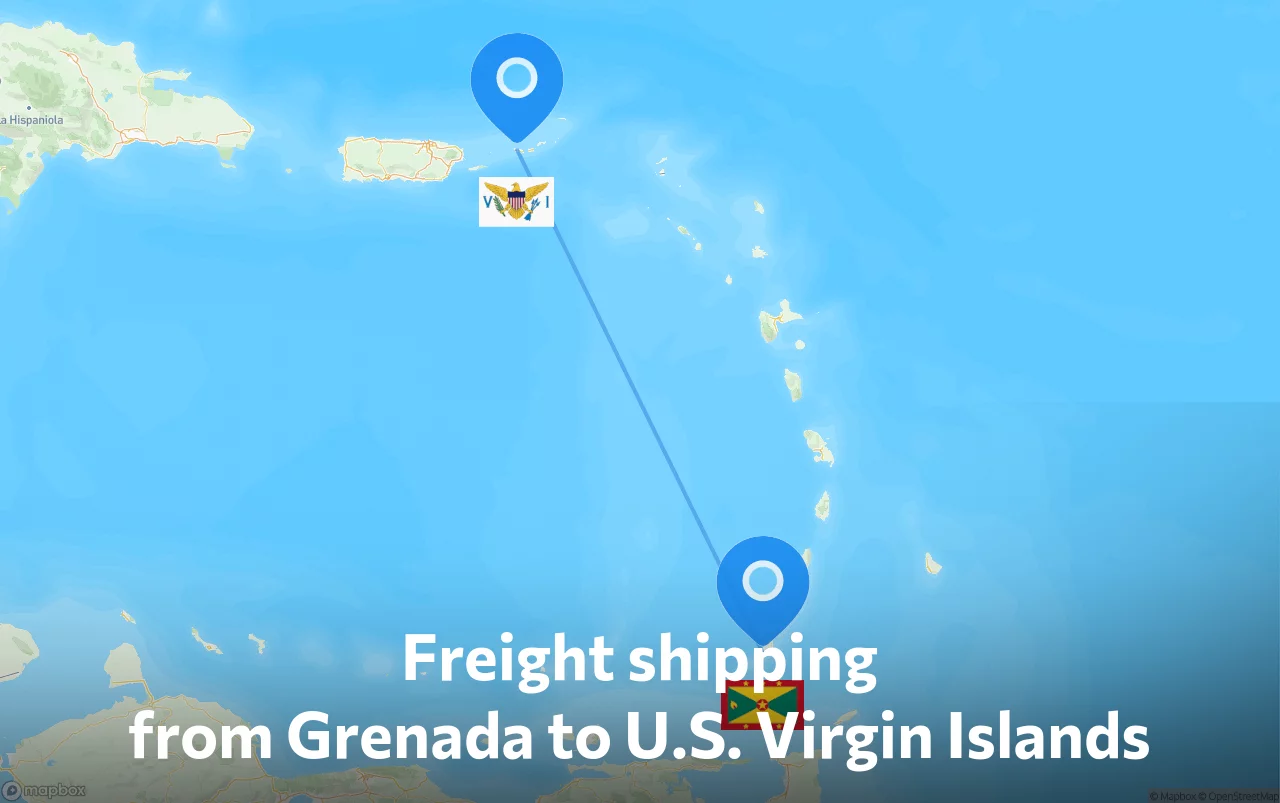 Shipping route from Grenada to U.S. Virgin Islands