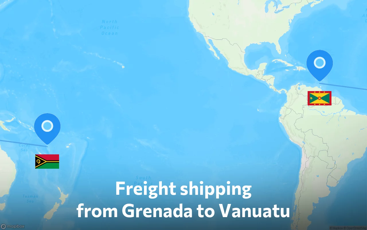 Shipping route from Grenada to Vanuatu