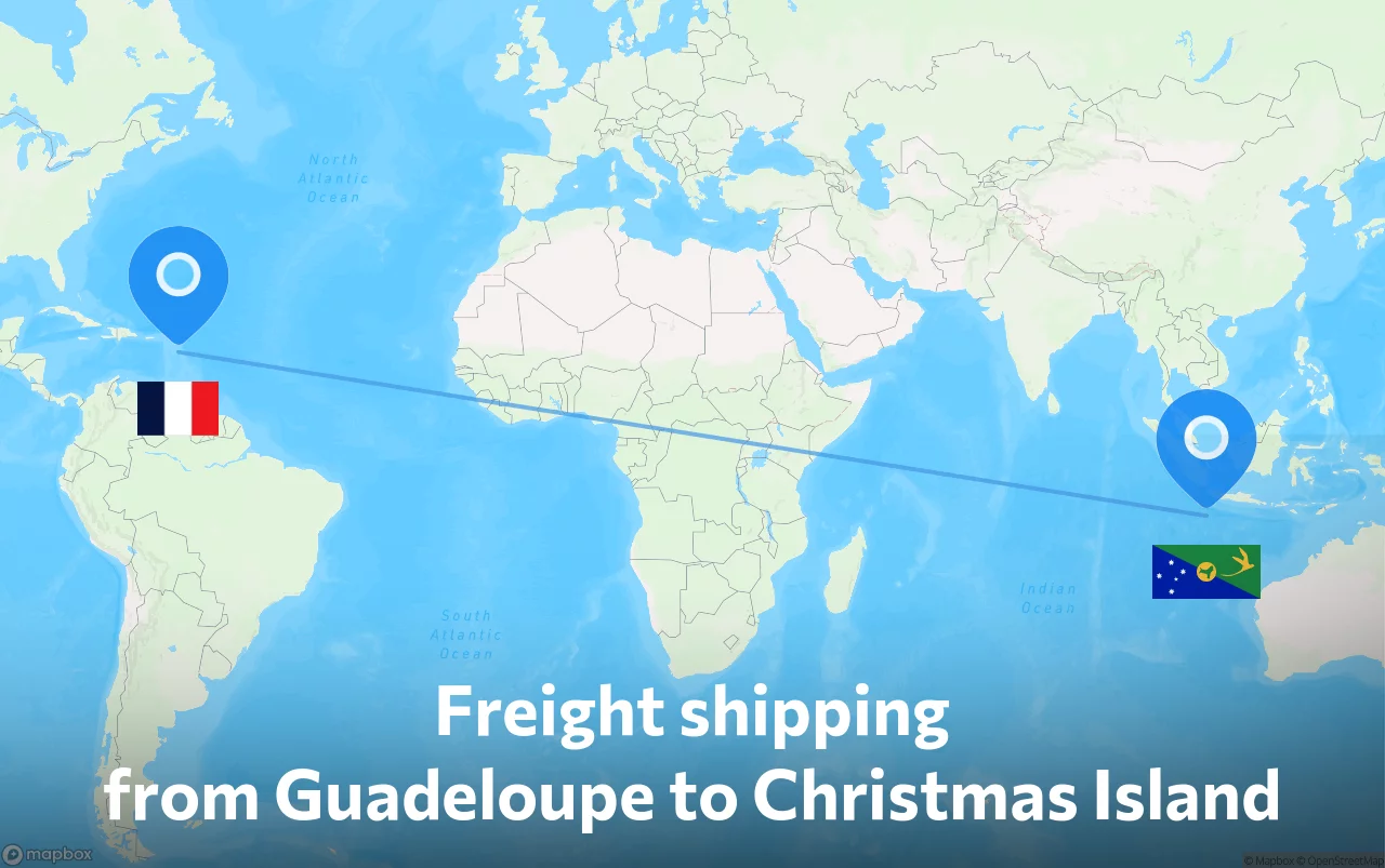 Shipping route from Guadeloupe to Christmas Island