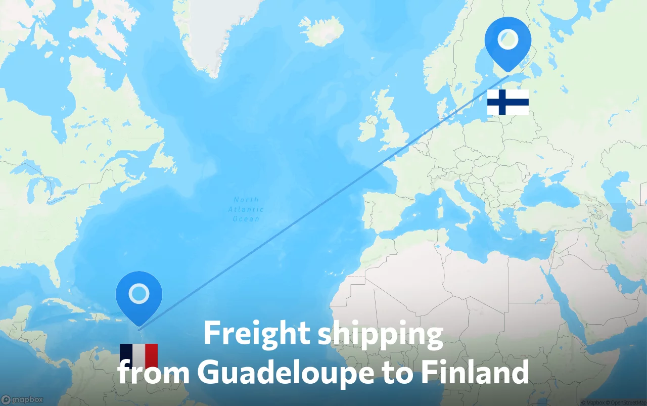 Shipping route from Guadeloupe to Finland
