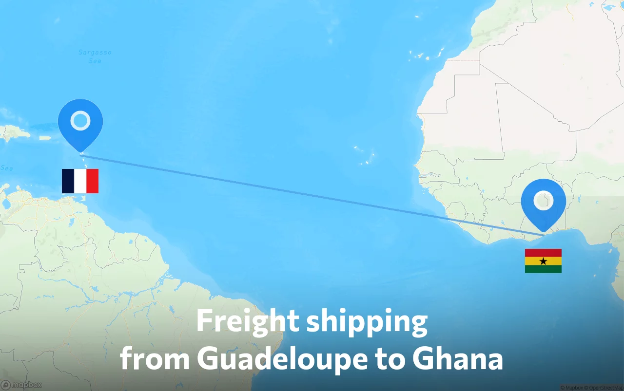 Shipping route from Guadeloupe to Ghana