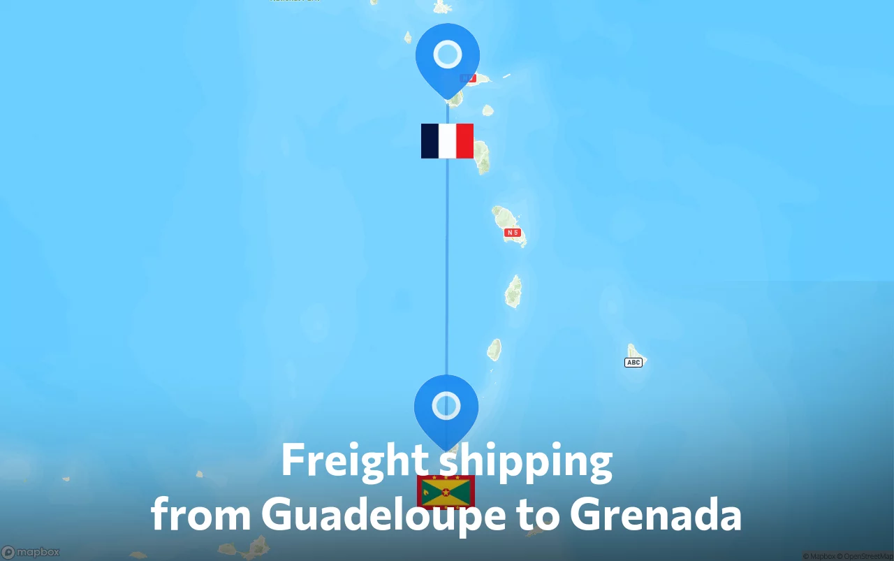 Shipping route from Guadeloupe to Grenada