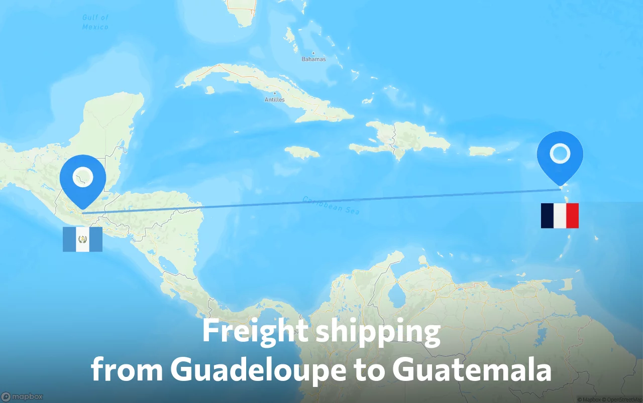 Shipping route from Guadeloupe to Guatemala