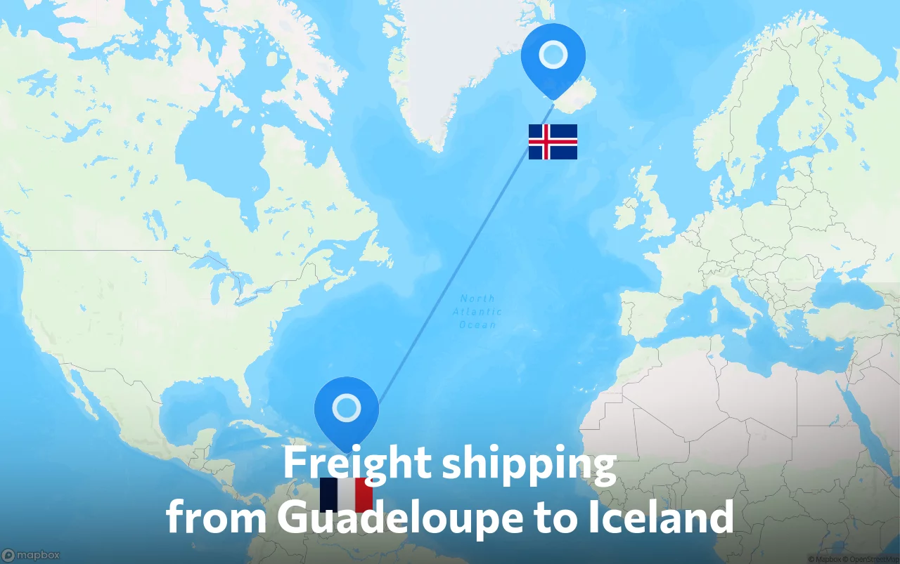Shipping route from Guadeloupe to Iceland