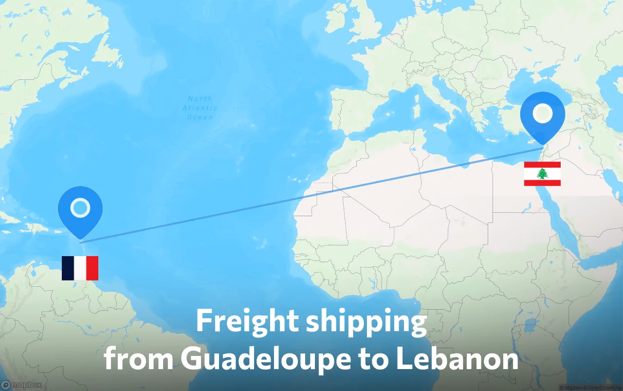 Shipping route from Guadeloupe to Lebanon