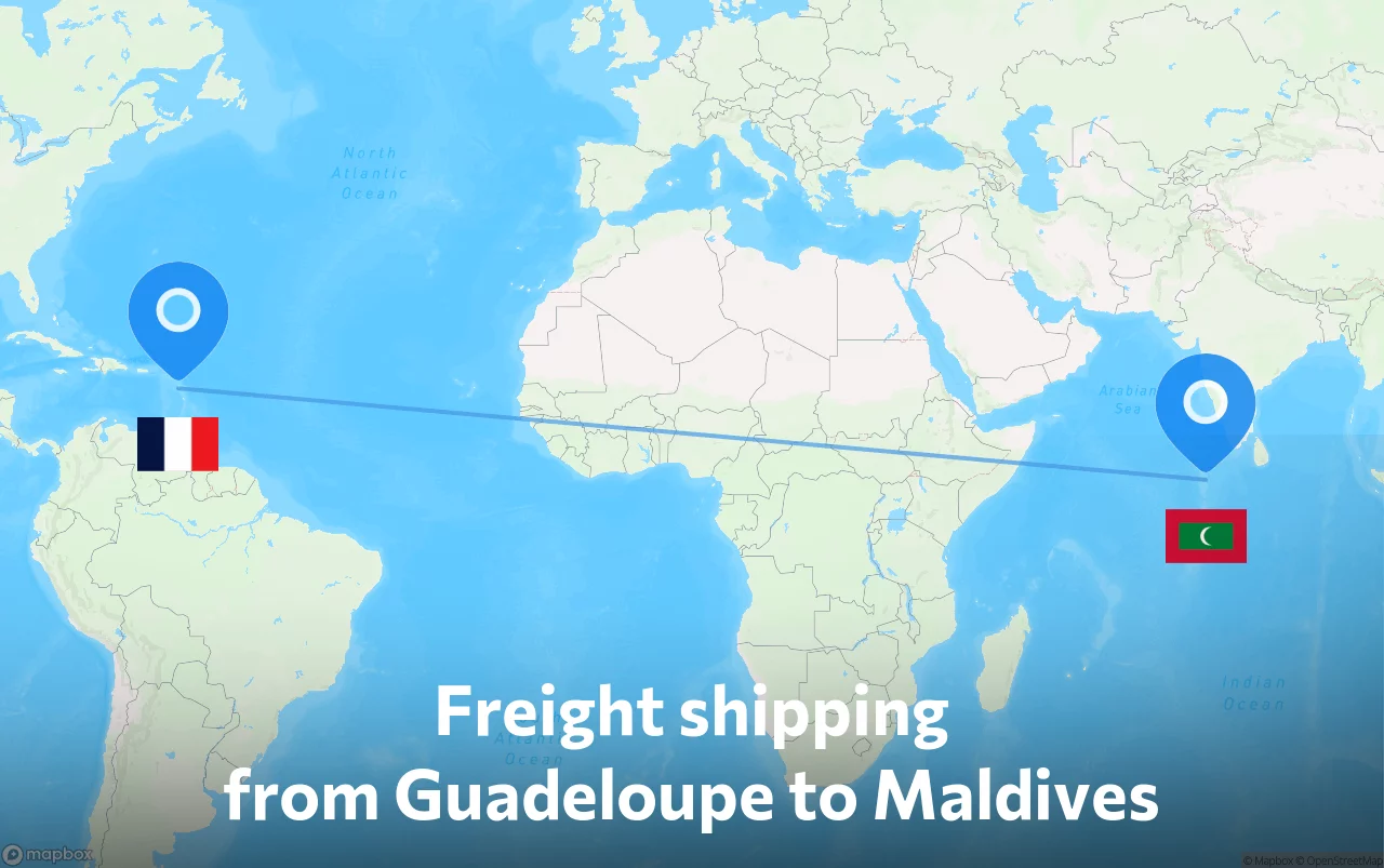 Shipping route from Guadeloupe to Maldives