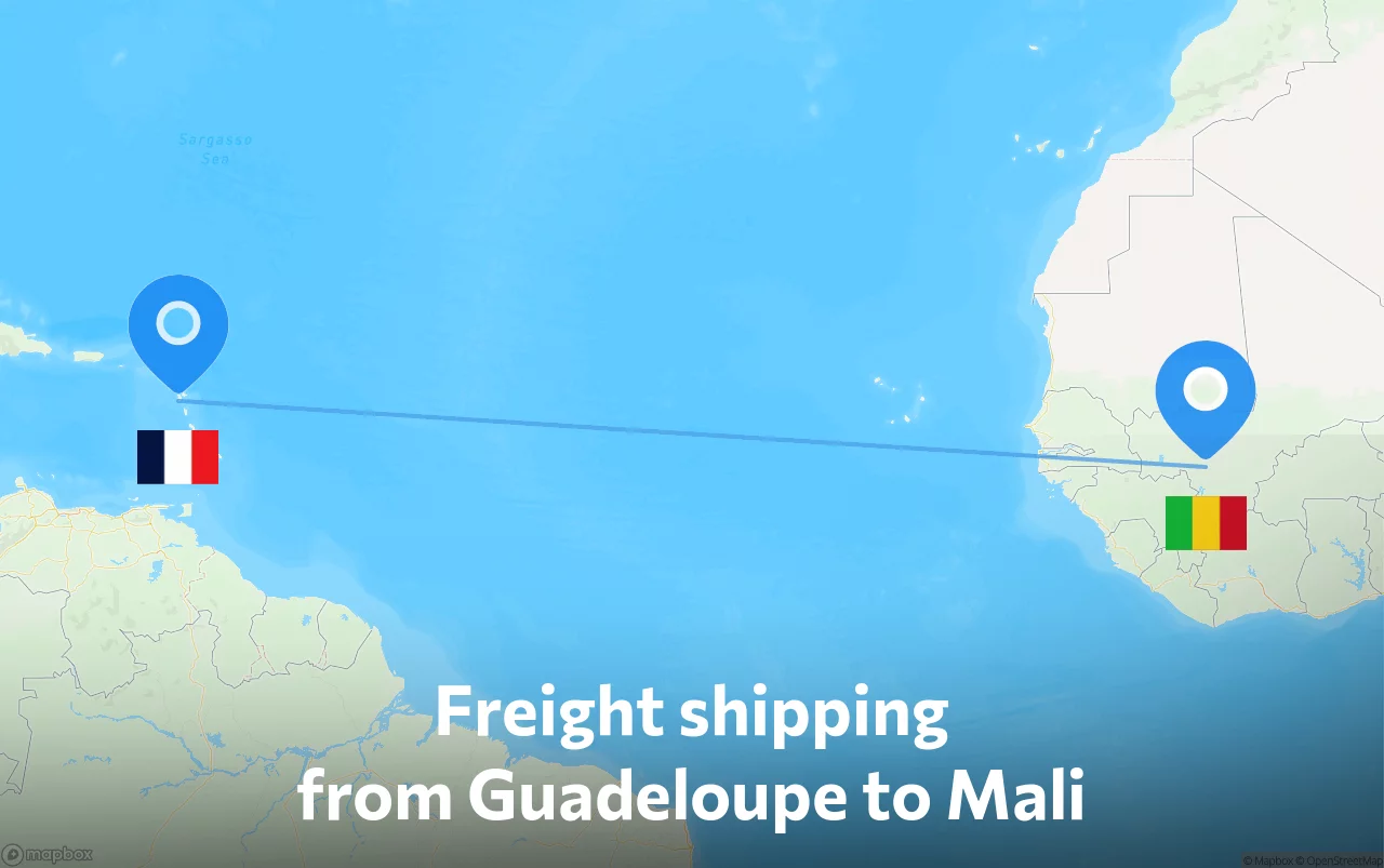 Shipping route from Guadeloupe to Mali