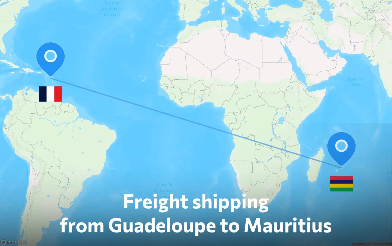Shipping route from Guadeloupe to Mauritius