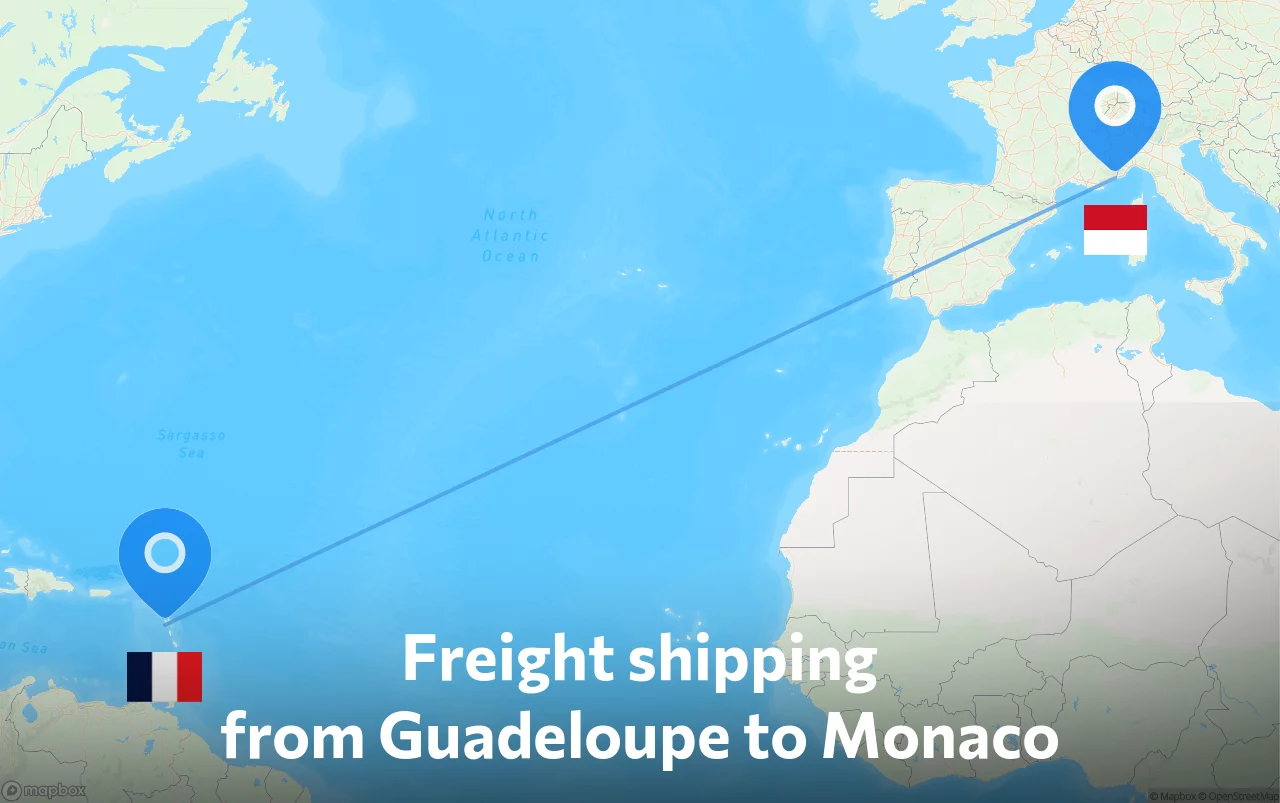 Shipping route from Guadeloupe to Monaco