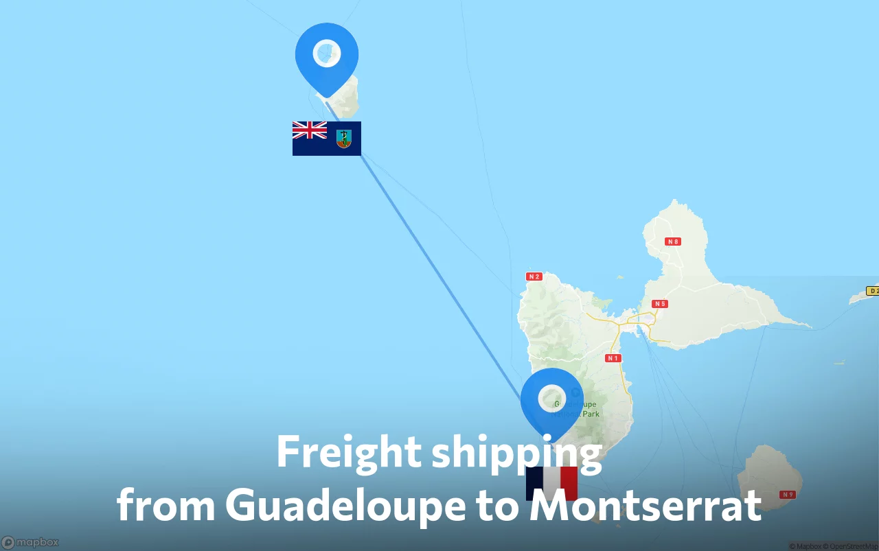 Shipping route from Guadeloupe to Montserrat