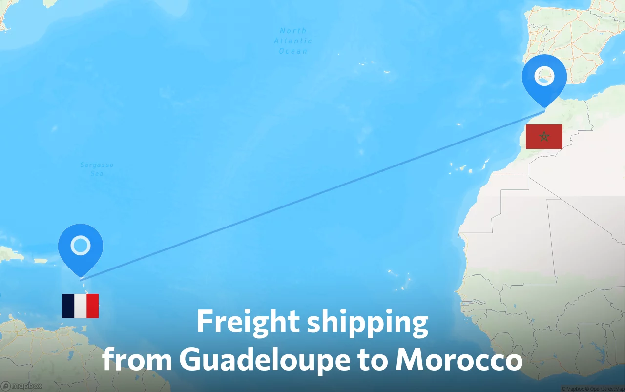 Shipping route from Guadeloupe to Morocco