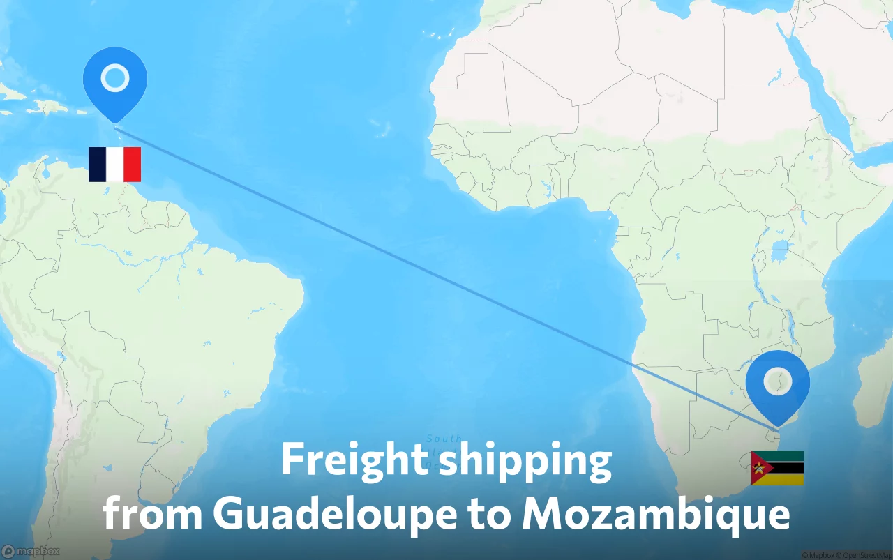 Shipping route from Guadeloupe to Mozambique