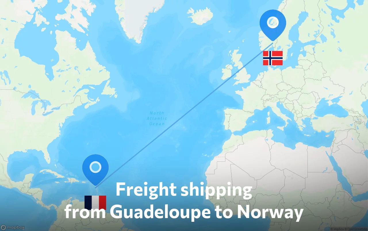 Shipping route from Guadeloupe to Norway