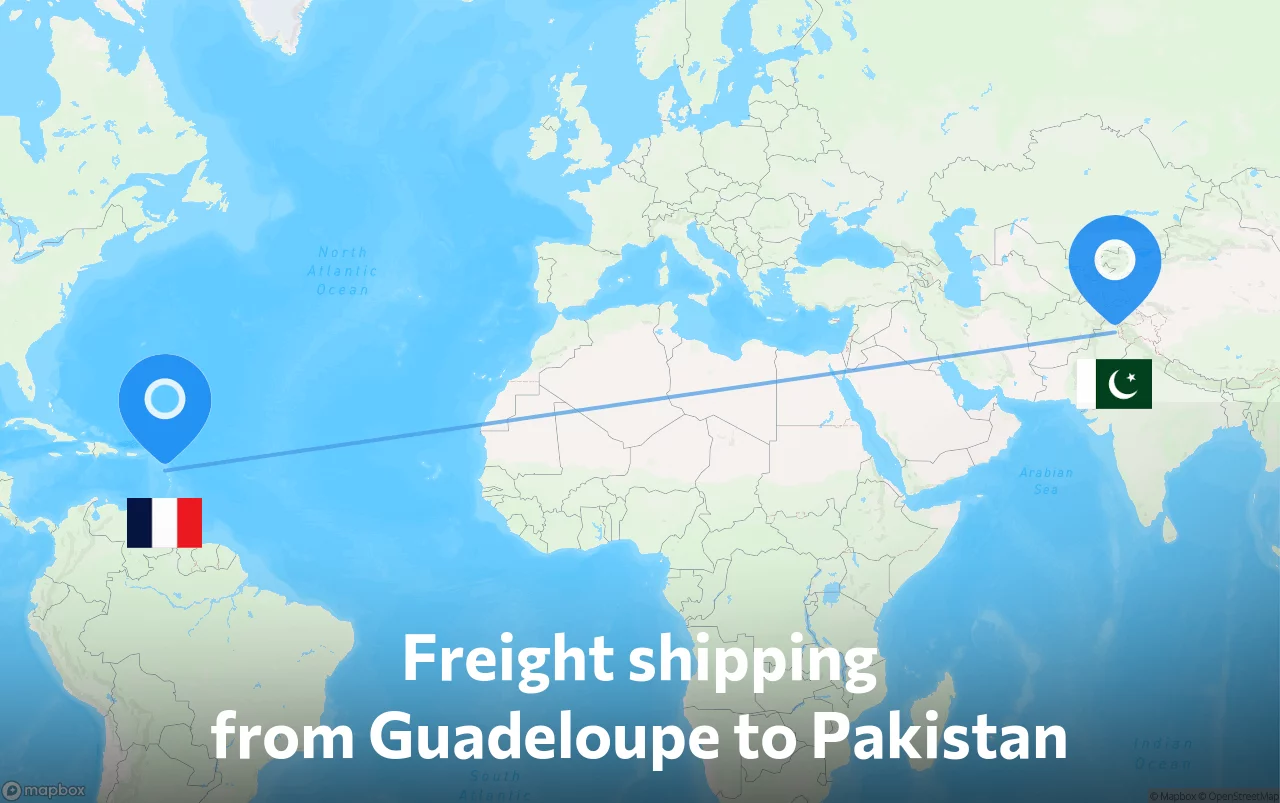 Shipping route from Guadeloupe to Pakistan