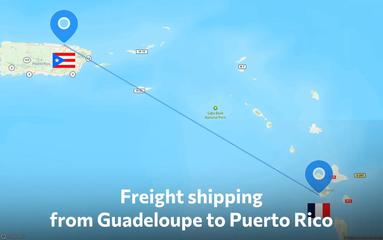 Shipping route from Guadeloupe to Puerto Rico