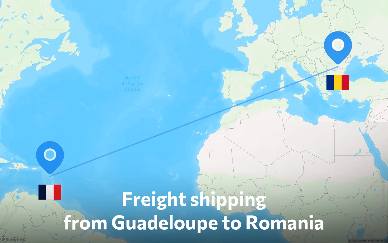 Shipping route from Guadeloupe to Romania