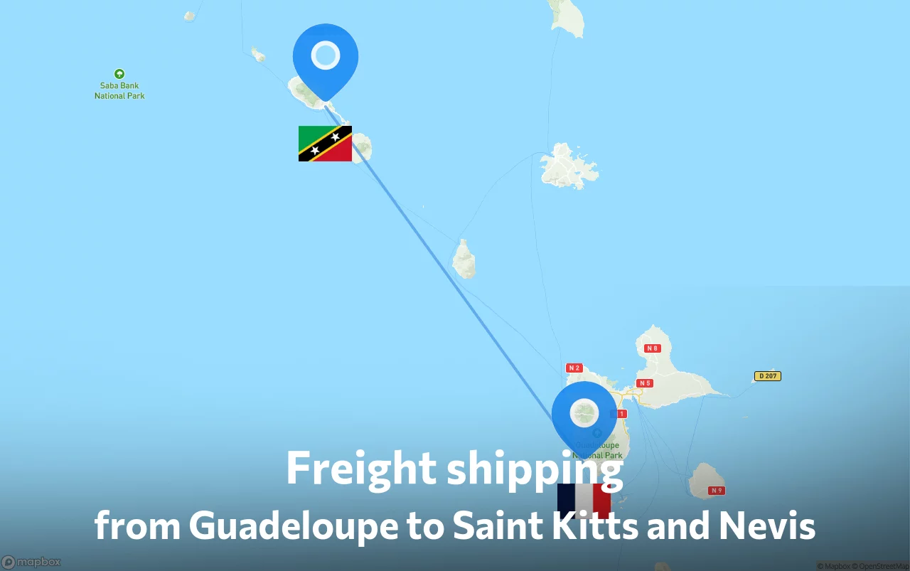 Shipping route from Guadeloupe to Saint Kitts and Nevis