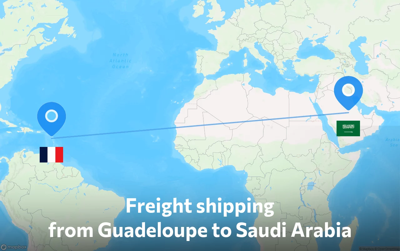 Shipping route from Guadeloupe to Saudi Arabia