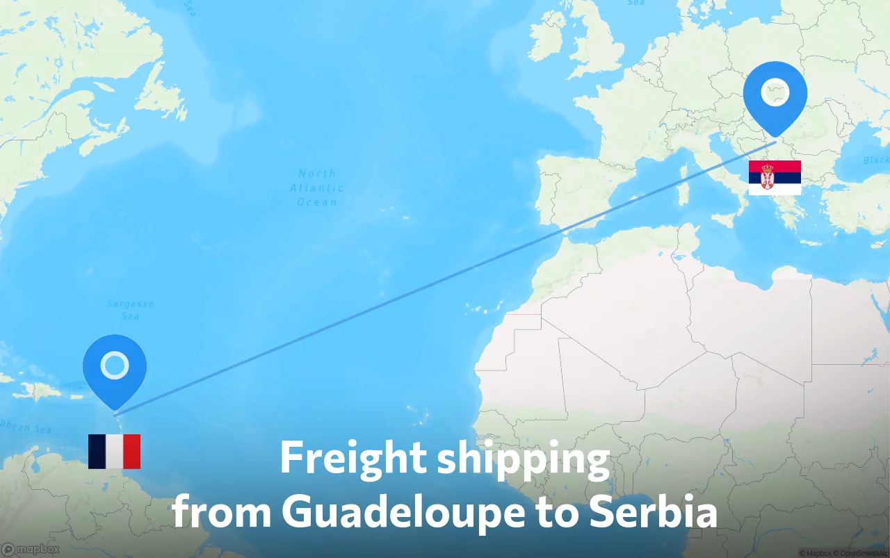 Shipping route from Guadeloupe to Serbia