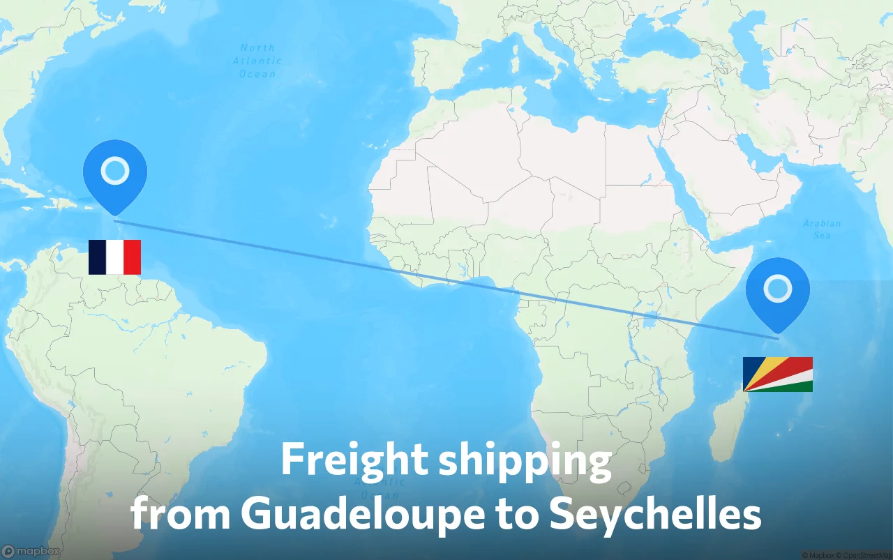Shipping route from Guadeloupe to Seychelles