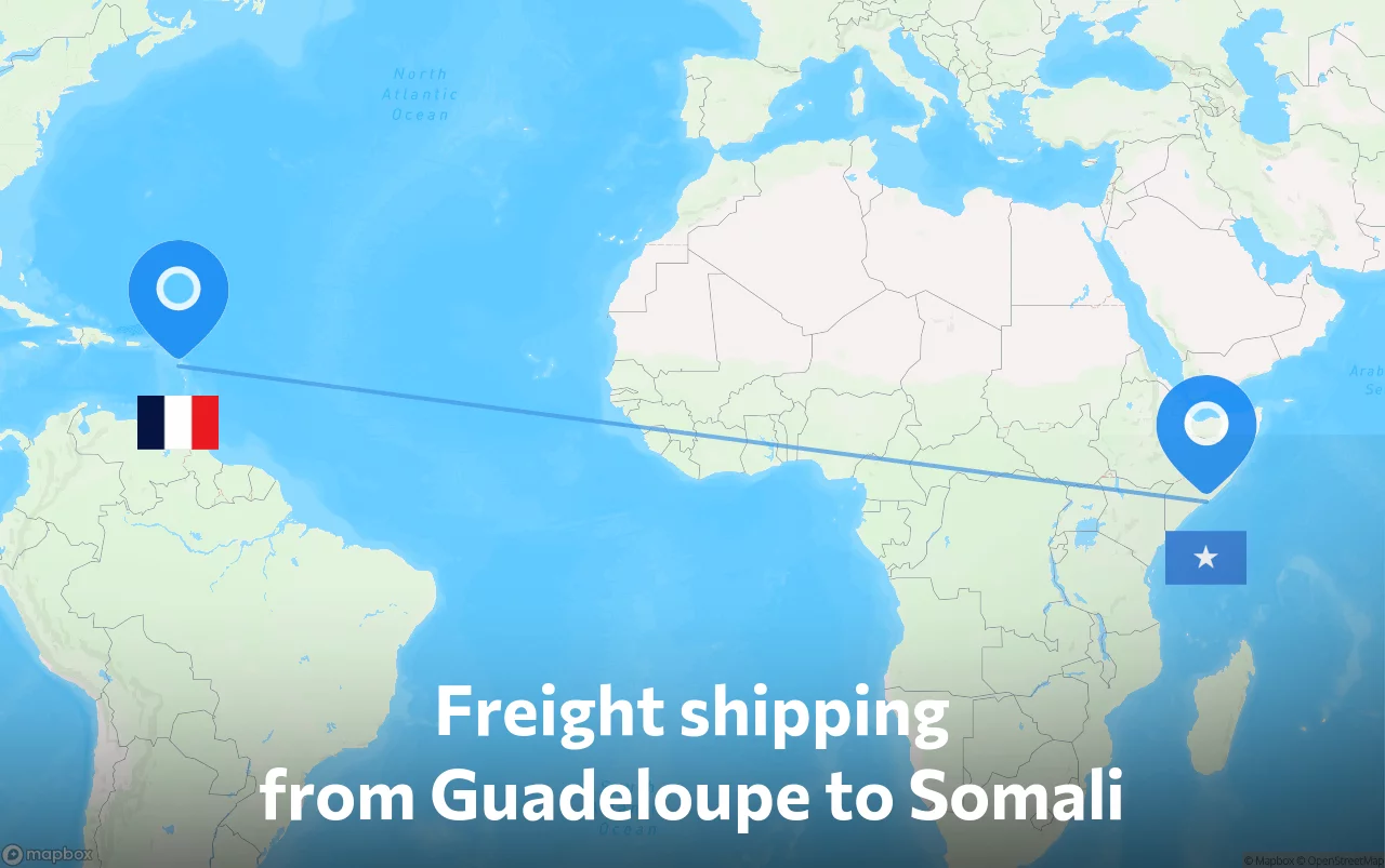 Shipping route from Guadeloupe to Somali