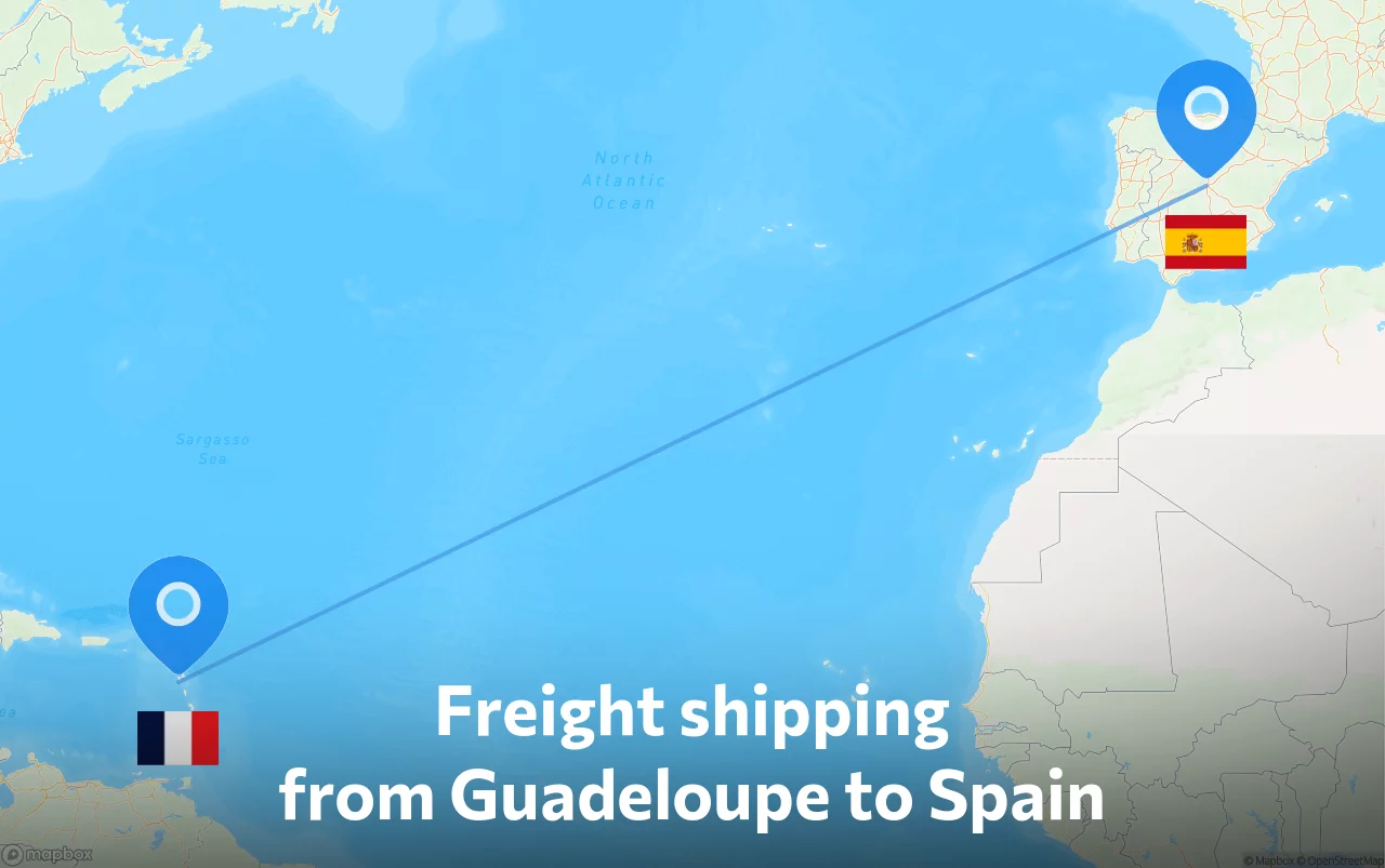 Shipping route from Guadeloupe to Spain