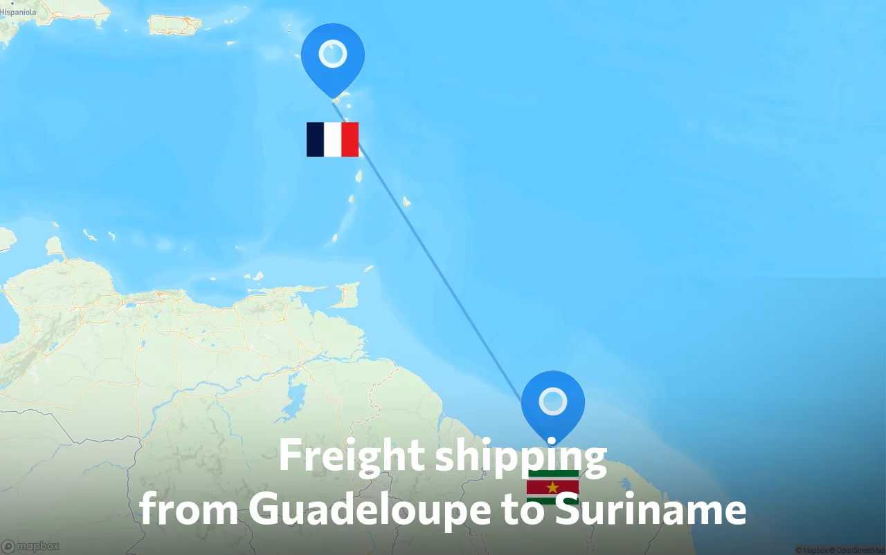 Shipping route from Guadeloupe to Suriname