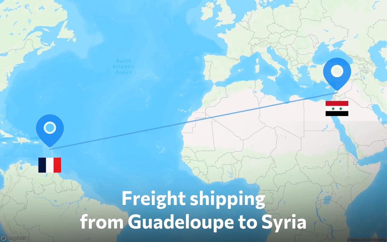 Shipping route from Guadeloupe to Syria