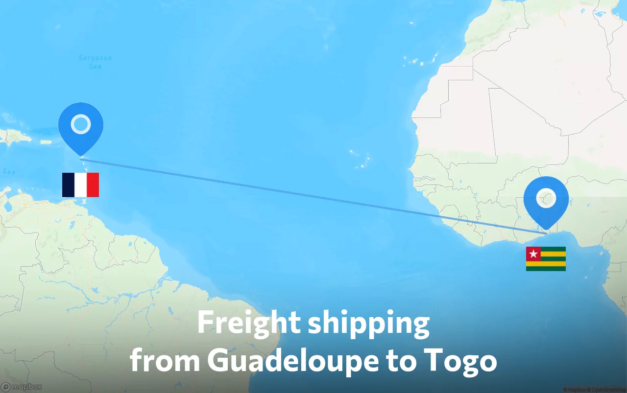 Shipping route from Guadeloupe to Togo
