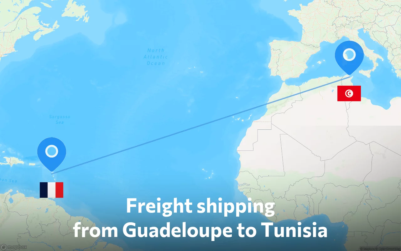Shipping route from Guadeloupe to Tunisia