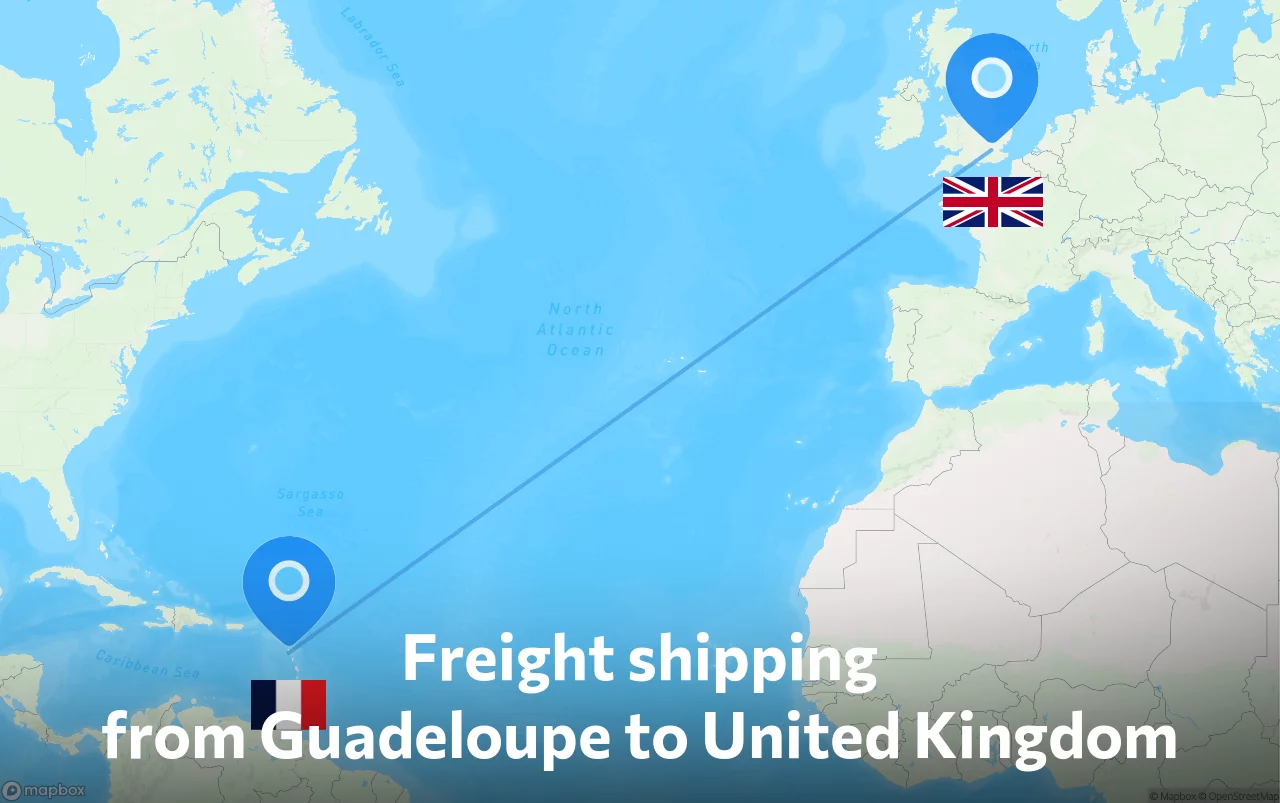 Shipping route from Guadeloupe to United Kingdom