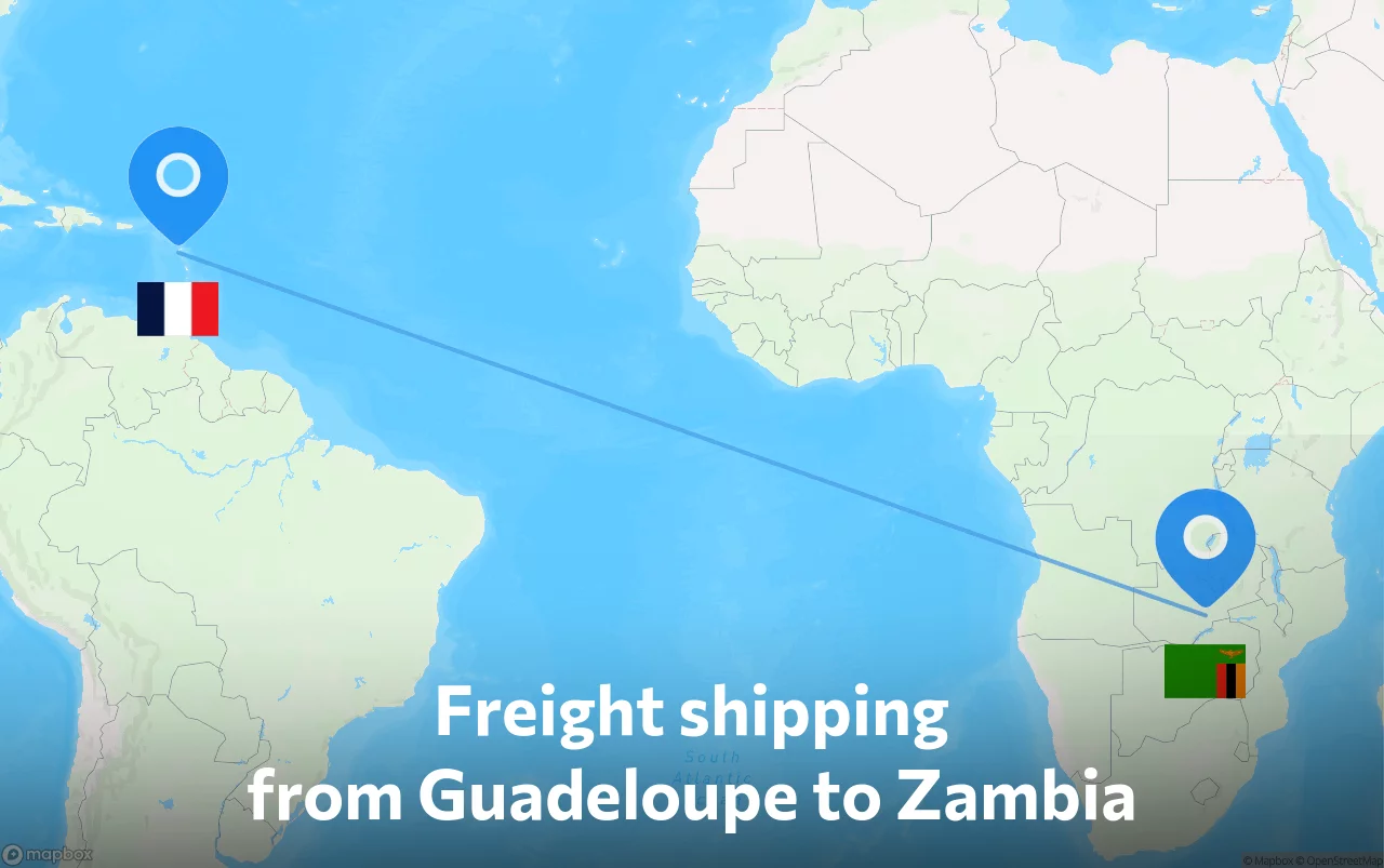 Shipping route from Guadeloupe to Zambia