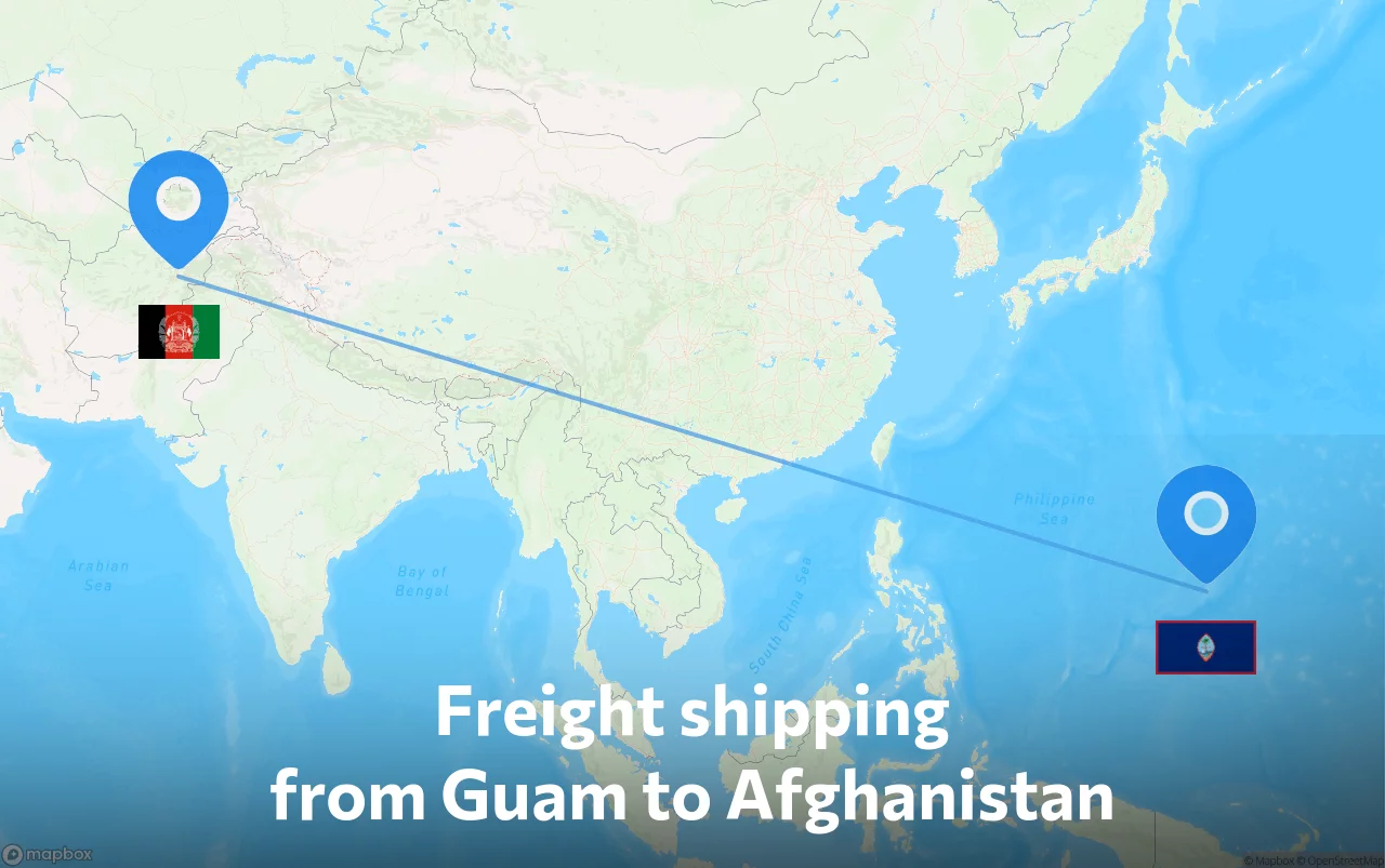 Shipping route from Guam to Afghanistan