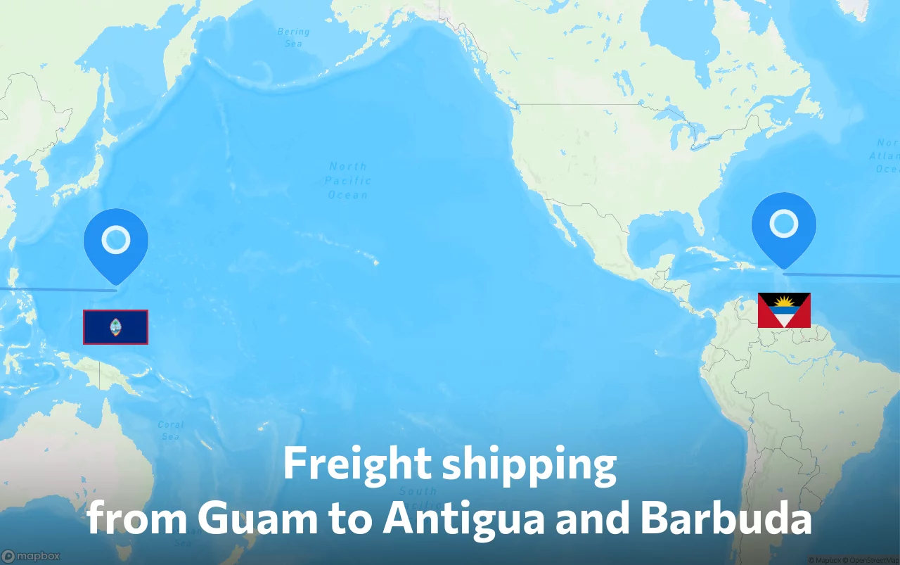 Shipping route from Guam to Antigua and Barbuda