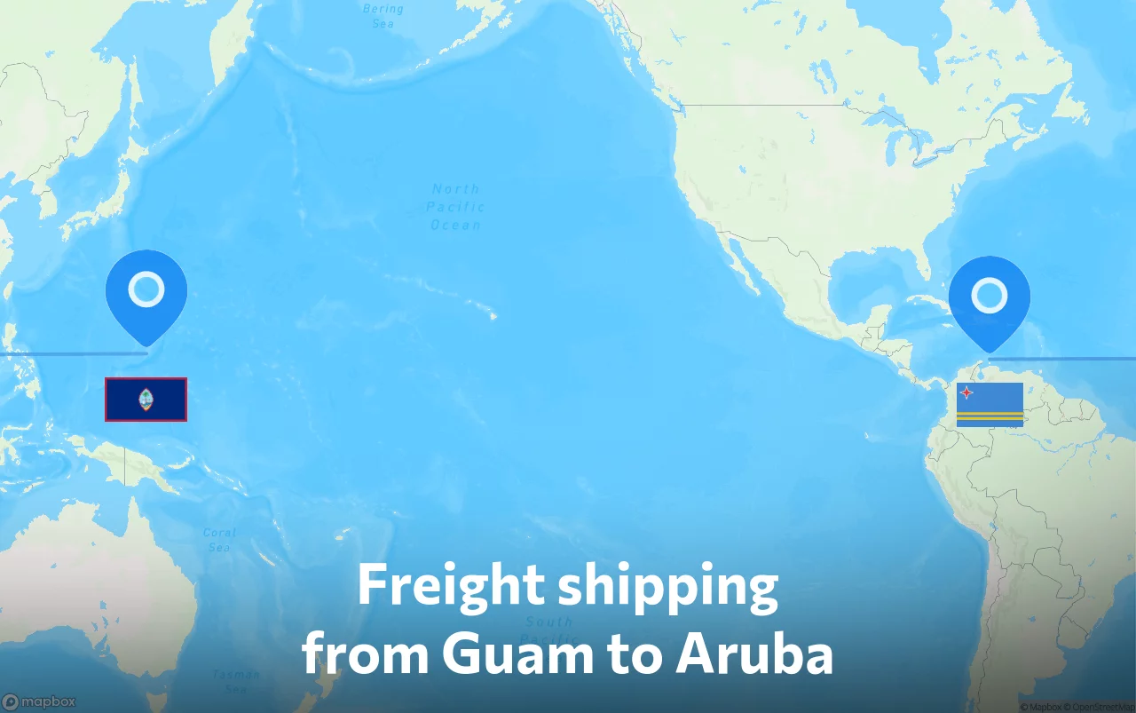 Shipping route from Guam to Aruba