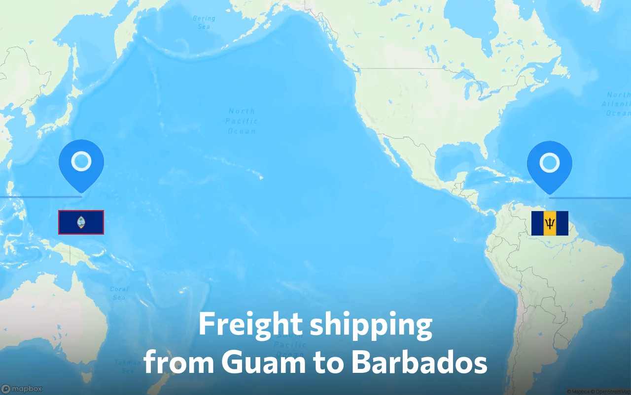 Shipping route from Guam to Barbados