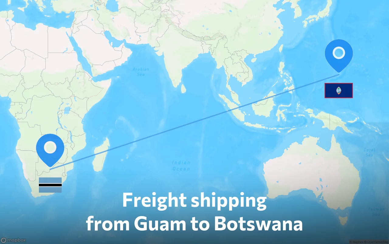 Shipping route from Guam to Botswana