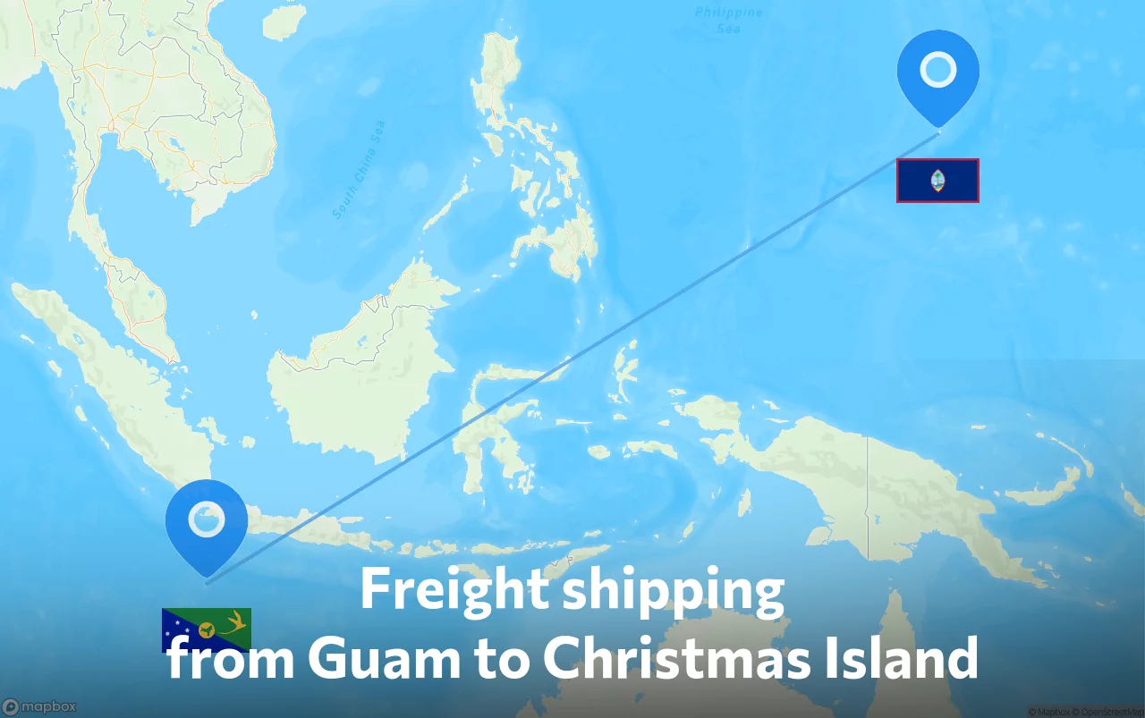 Shipping route from Guam to Christmas Island