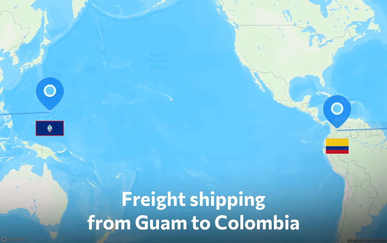 Shipping route from Guam to Colombia