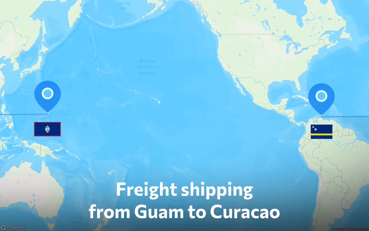 Shipping route from Guam to Curacao