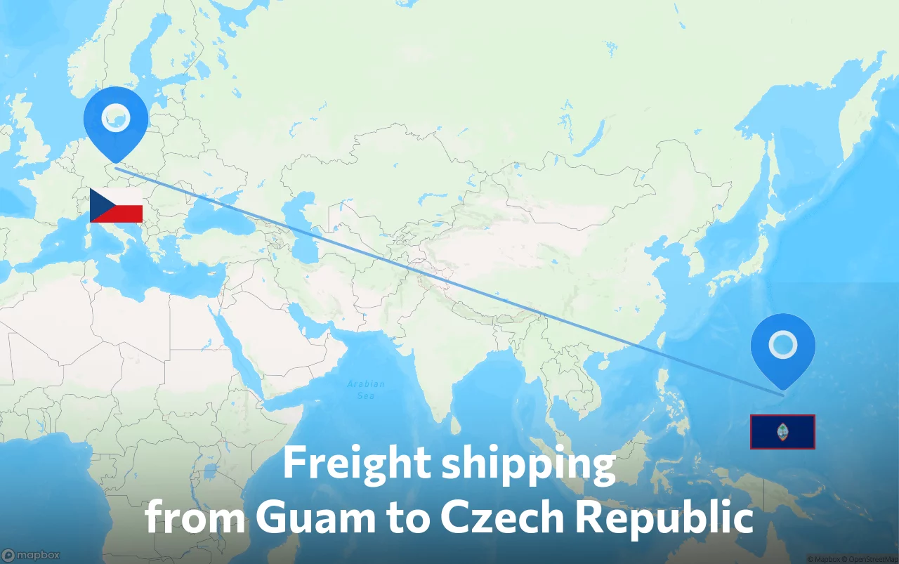 Shipping route from Guam to Czech Republic