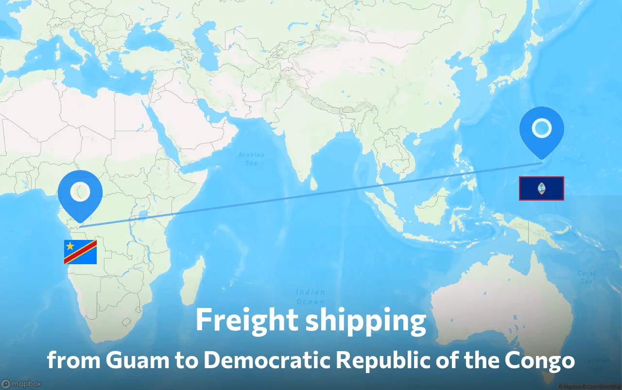 Shipping route from Guam to Democratic Republic of the Congo